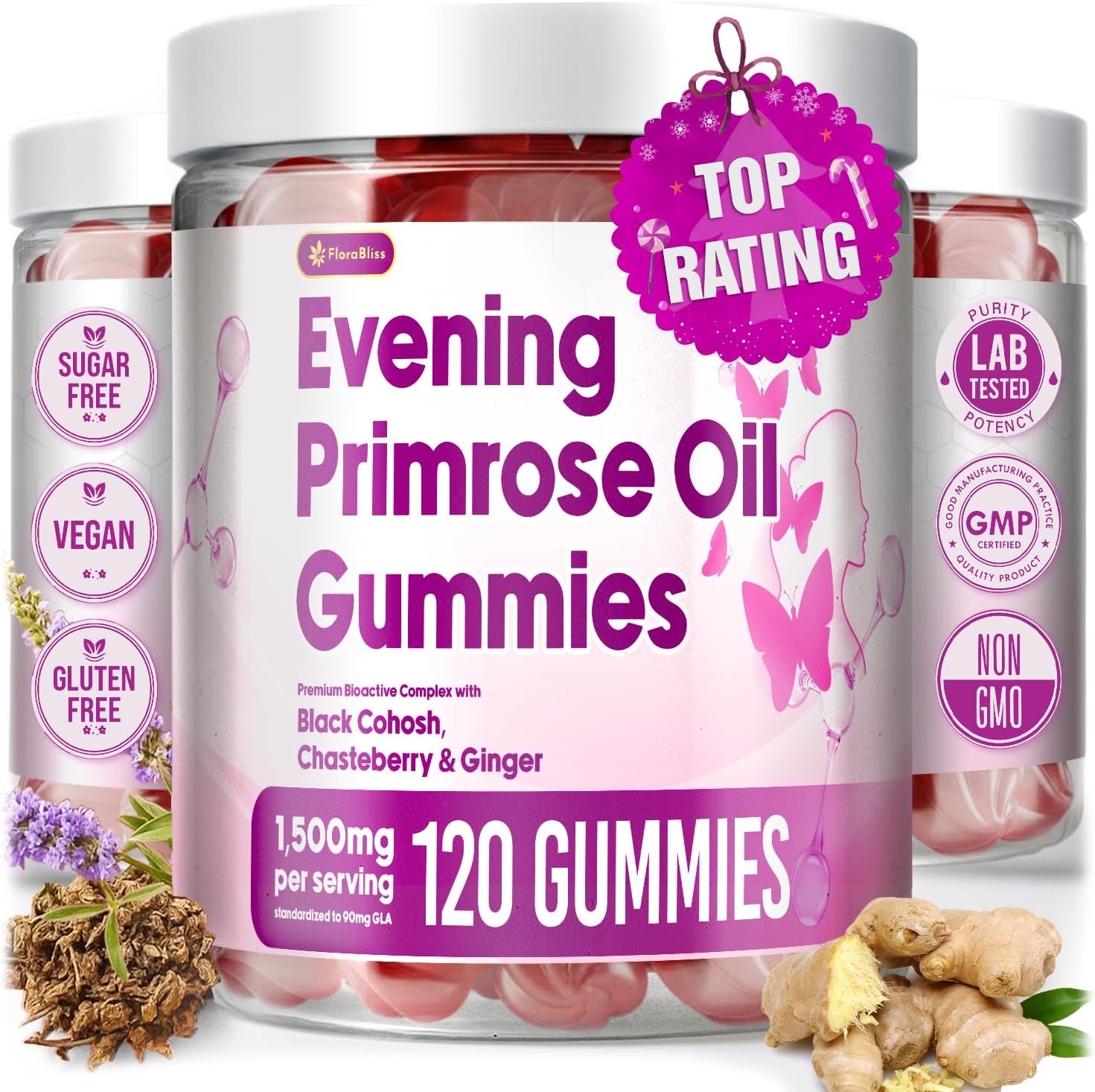 Evening Primrose Oil Gummies | 1500mg | with Black Cohosh, Chasteberry, Ginger Extract for Daily Women's Wellness Support