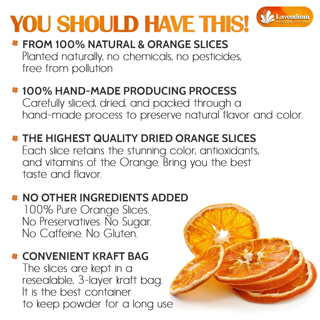 Premium Dried Orange Slices 6oz – Natural Dehydrated Citrus Wheels for Tea, Cocktails, Baking, Holiday Decorations, Potpourri, and Crafts.