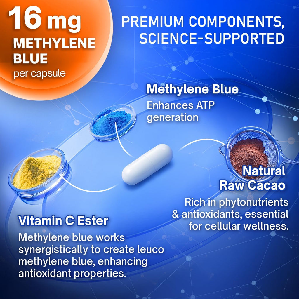 Methylene Blue Capsules - Natural Cacao and Vitamin C Ester for Added Support