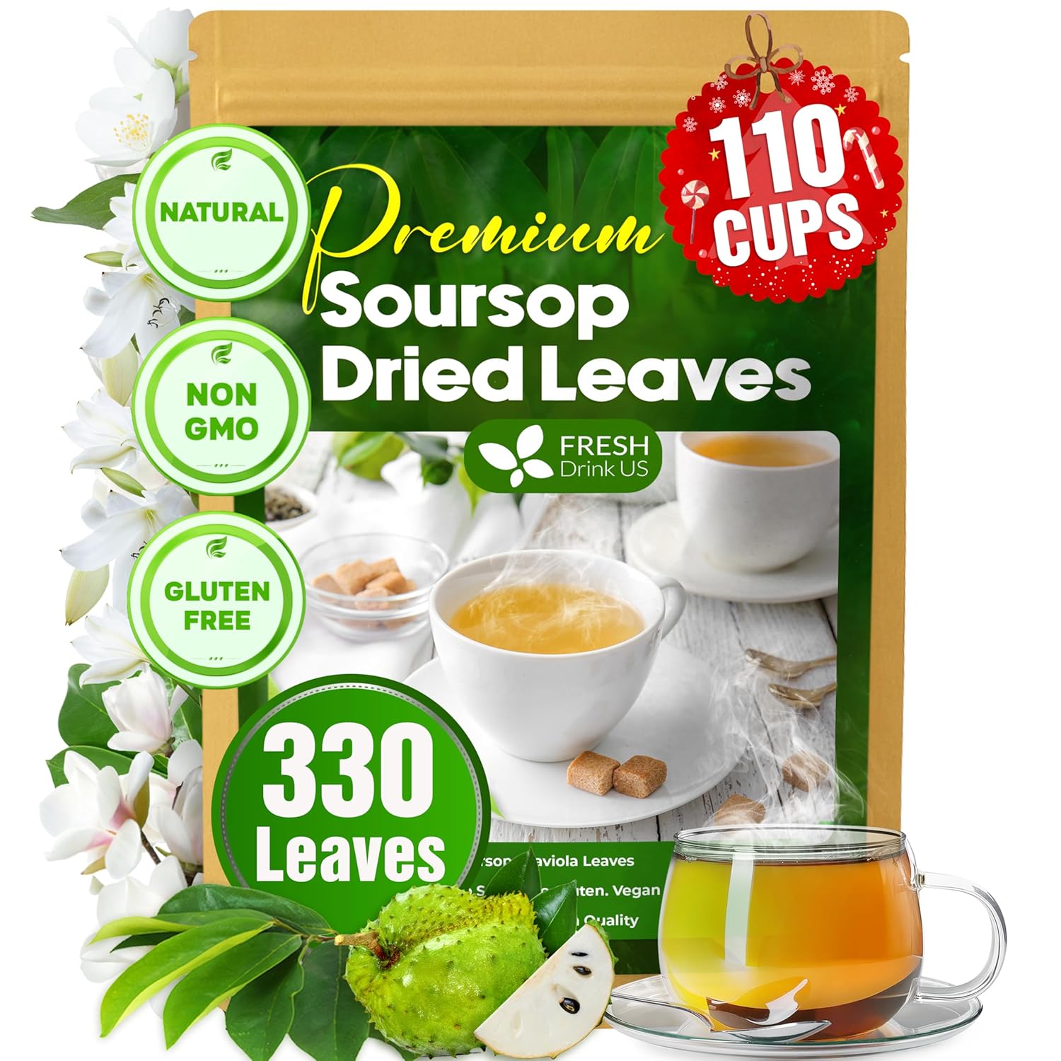40 Premium Soursop Graviola Leaf Tea Bags, 100% Natural and Pure from Soursop Leaves, Handmade, Made With Natural Materials-Corn Fiber Tea Bag, Sugar/Caffeine/Gluten Free, Hoja Guanabana Tea
