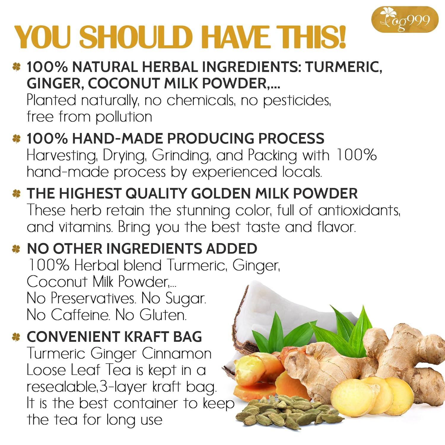 Premium Golden Milk Powder - Turmeric, Cinnamon, Ginger & Black Pepper – Natural Spice Blend for Lattes, Smoothies & Baking