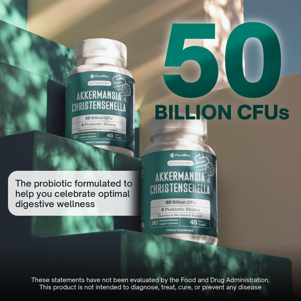 Christensenella Minuta and Akkermansia, Bifidobacterium longum, 8 Probiotic Strains, 50 Billion CFU with Cranberry Extract, Gut Health & Immune Support