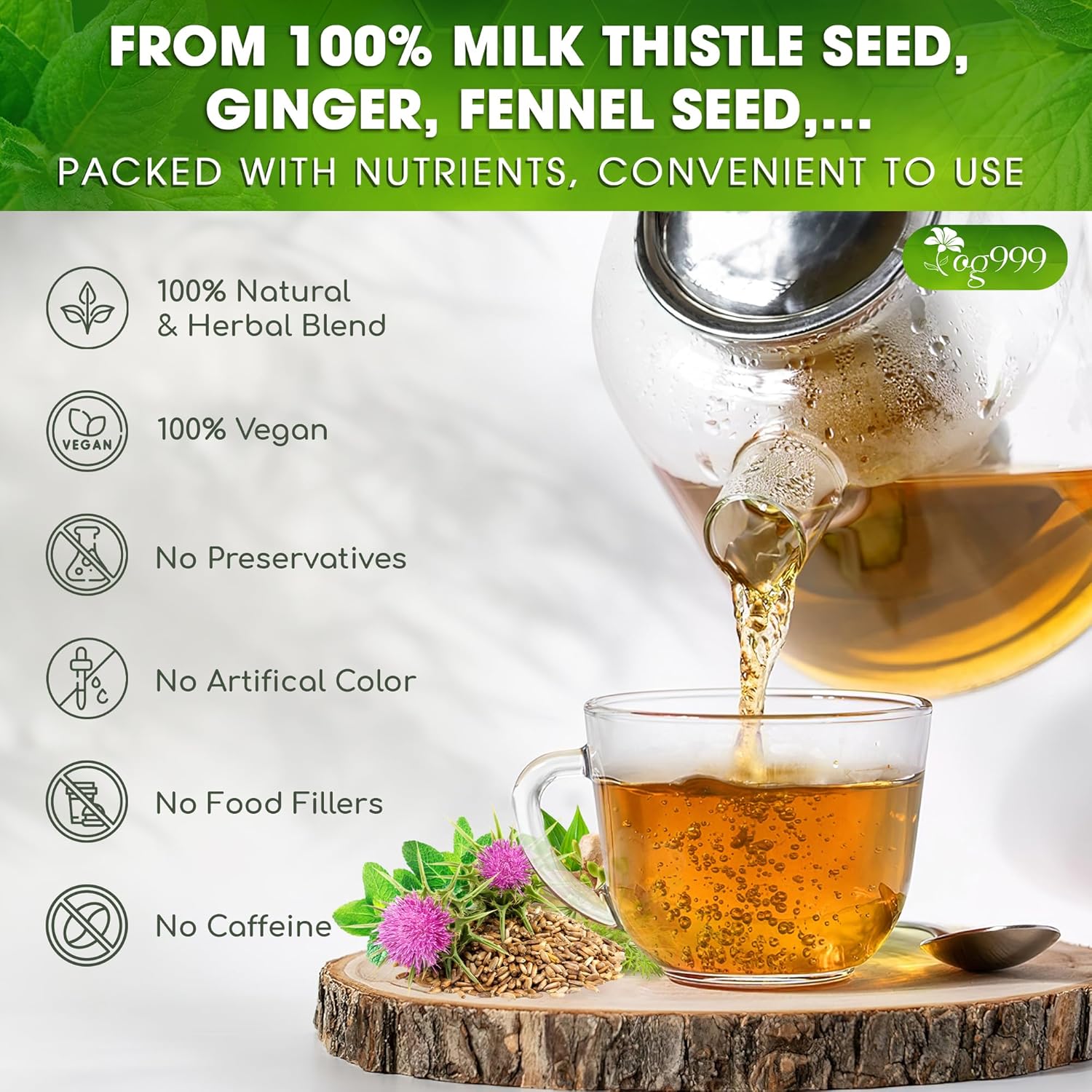Premium Stomach & Liver Herbal Tea | Milk Thistle Seed, Ginger, Fennel, Peppermint & Licorice