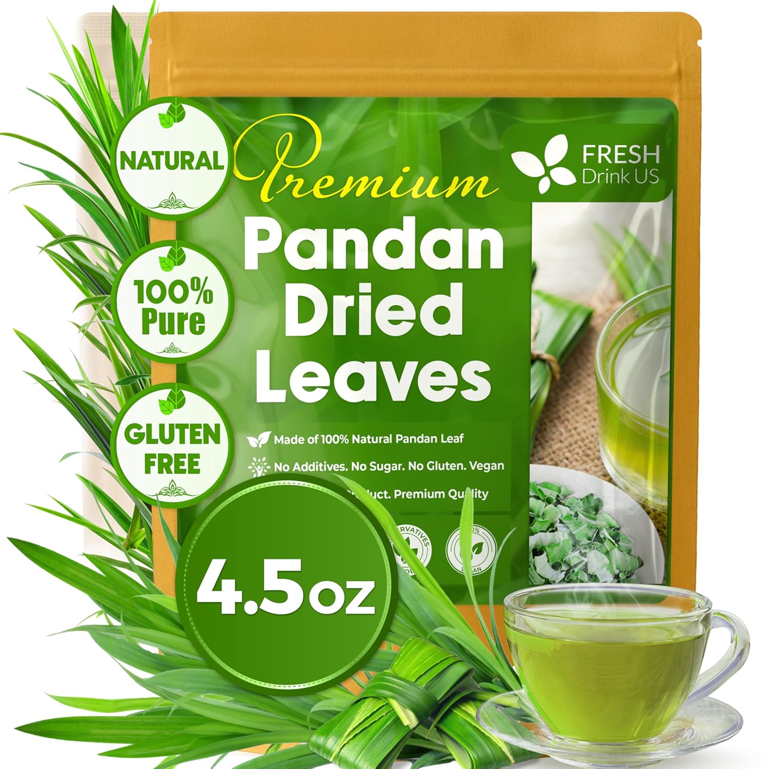 Natural Pandan Leaves Dried, Pandan Leaf Powder, 100% Pure Dried Pandan Leaves, Pandan Leaf Tea, No Additives, No Caffeine, Vegan