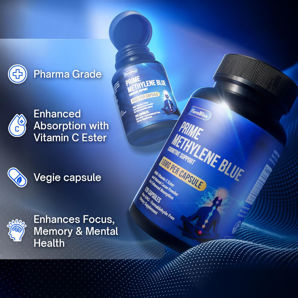 Methylene Blue Capsules - Natural Cacao and Vitamin C Ester for Added Support