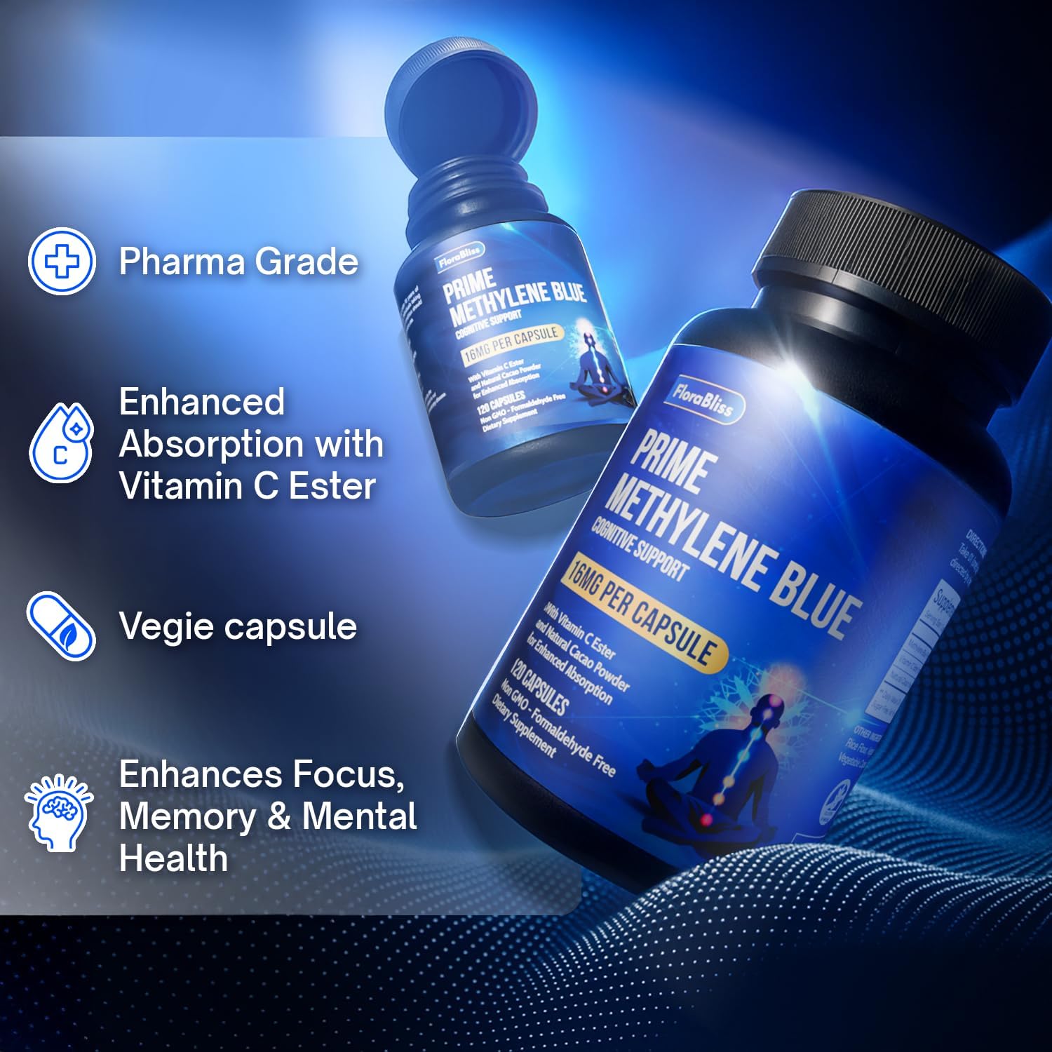 Methylene Blue Capsules - Natural Cacao and Vitamin C Ester for Added Support