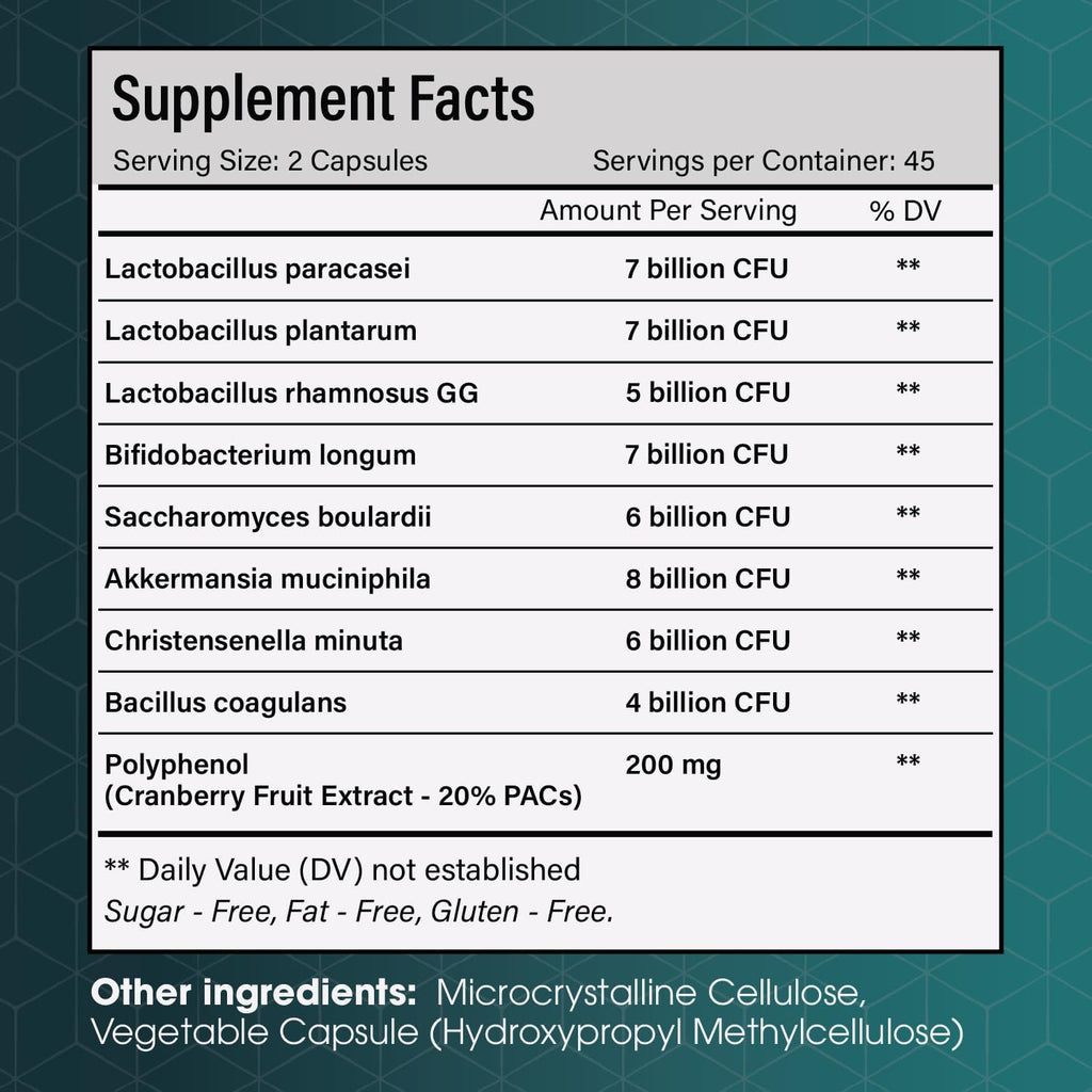 Christensenella Minuta and Akkermansia, Bifidobacterium longum, 8 Probiotic Strains, 50 Billion CFU with Cranberry Extract, Gut Health & Immune Support