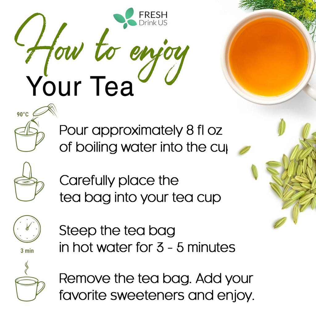 Premium Fennel Tea Bags, 100% Natural & Pure from Fennel Seeds. Fennel Seed Herbal Tea. Fennel Seed Tea. Made with Natural Material Tea Bags. No Sugar, No Caffeine, No Gluten, Vegan.