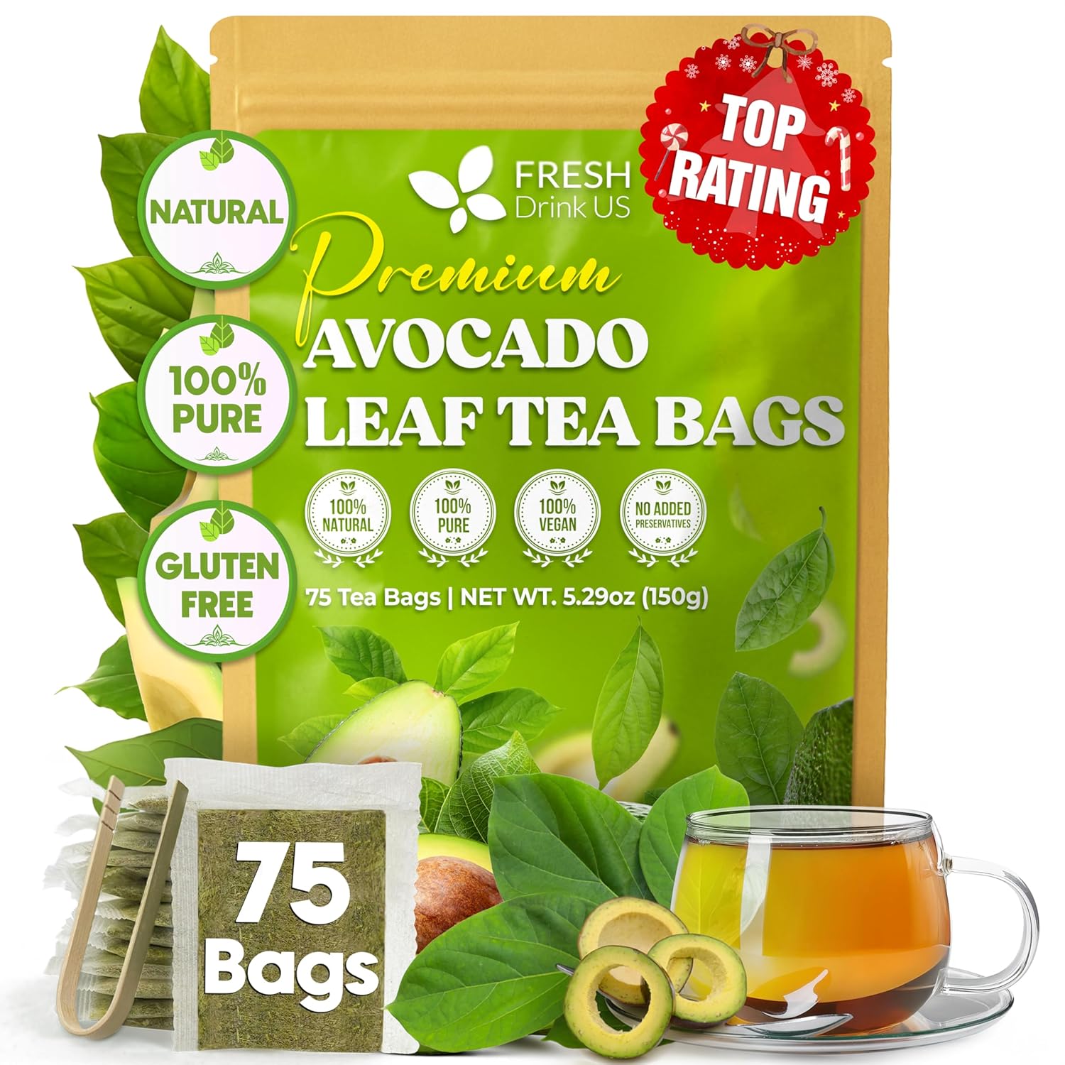 Natural Avocado Whole Leaves Dried, Tea Bags, 100% Pure from Avocado Leaves, Avocado Leaf Tea, Hojas de Aguacate Seca, No Additives, No Caffeine, Vegan