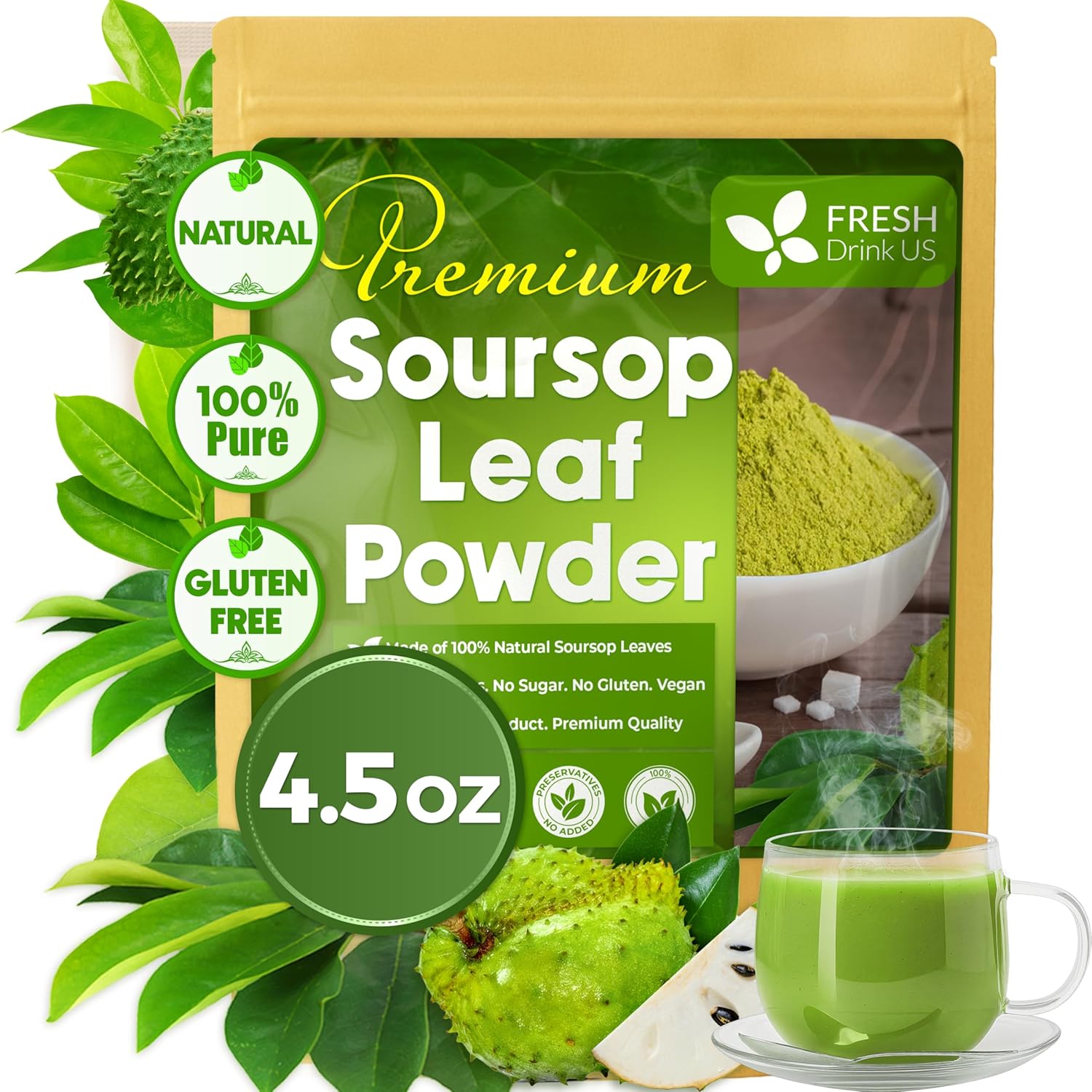 40 Premium Soursop Graviola Leaf Tea Bags, 100% Natural and Pure from Soursop Leaves, Handmade, Made With Natural Materials-Corn Fiber Tea Bag, Sugar/Caffeine/Gluten Free, Hoja Guanabana Tea