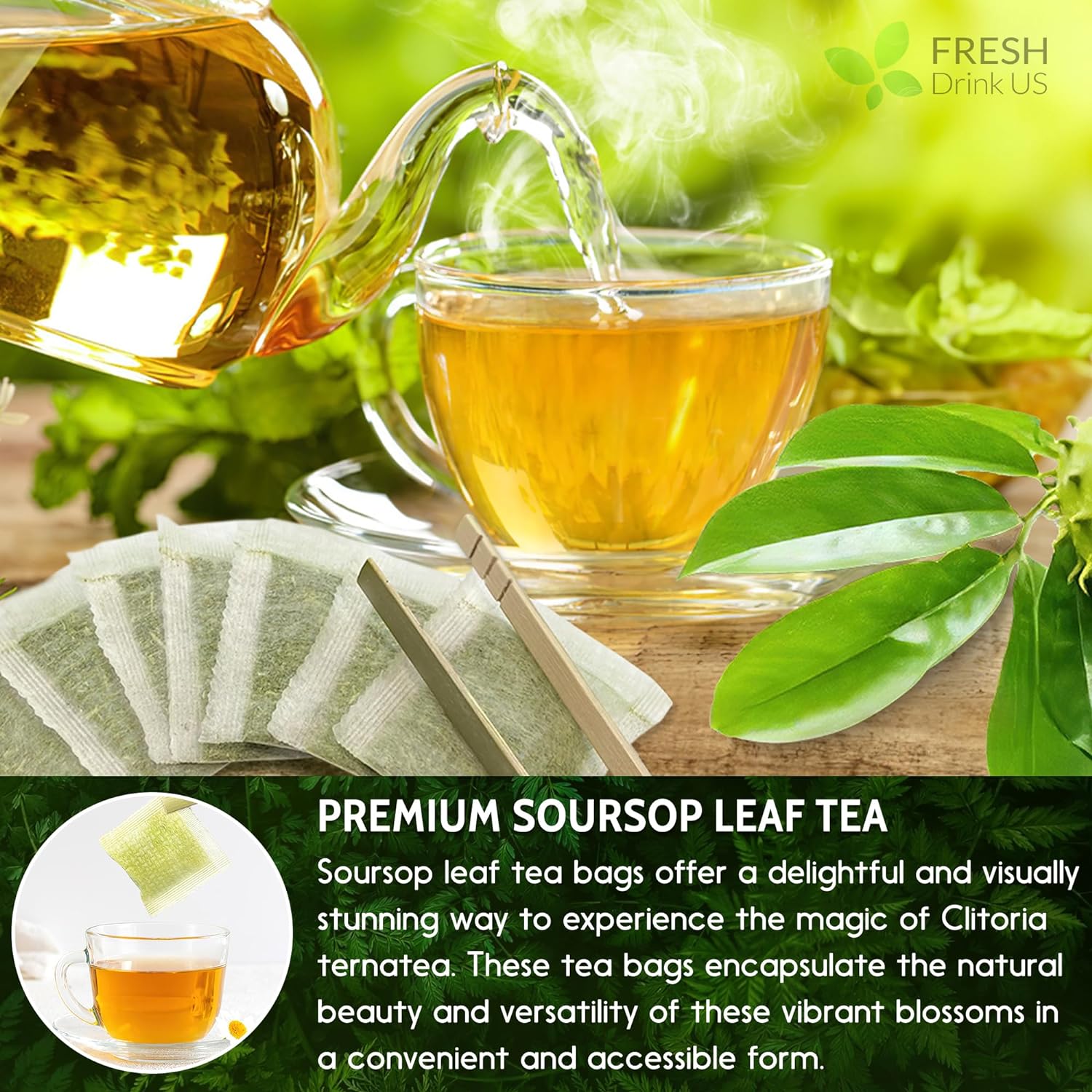 40 Premium Soursop Graviola Leaf Tea Bags, 100% Natural and Pure from Soursop Leaves, Handmade, Made With Natural Materials-Corn Fiber Tea Bag, Sugar/Caffeine/Gluten Free, Hoja Guanabana Tea
