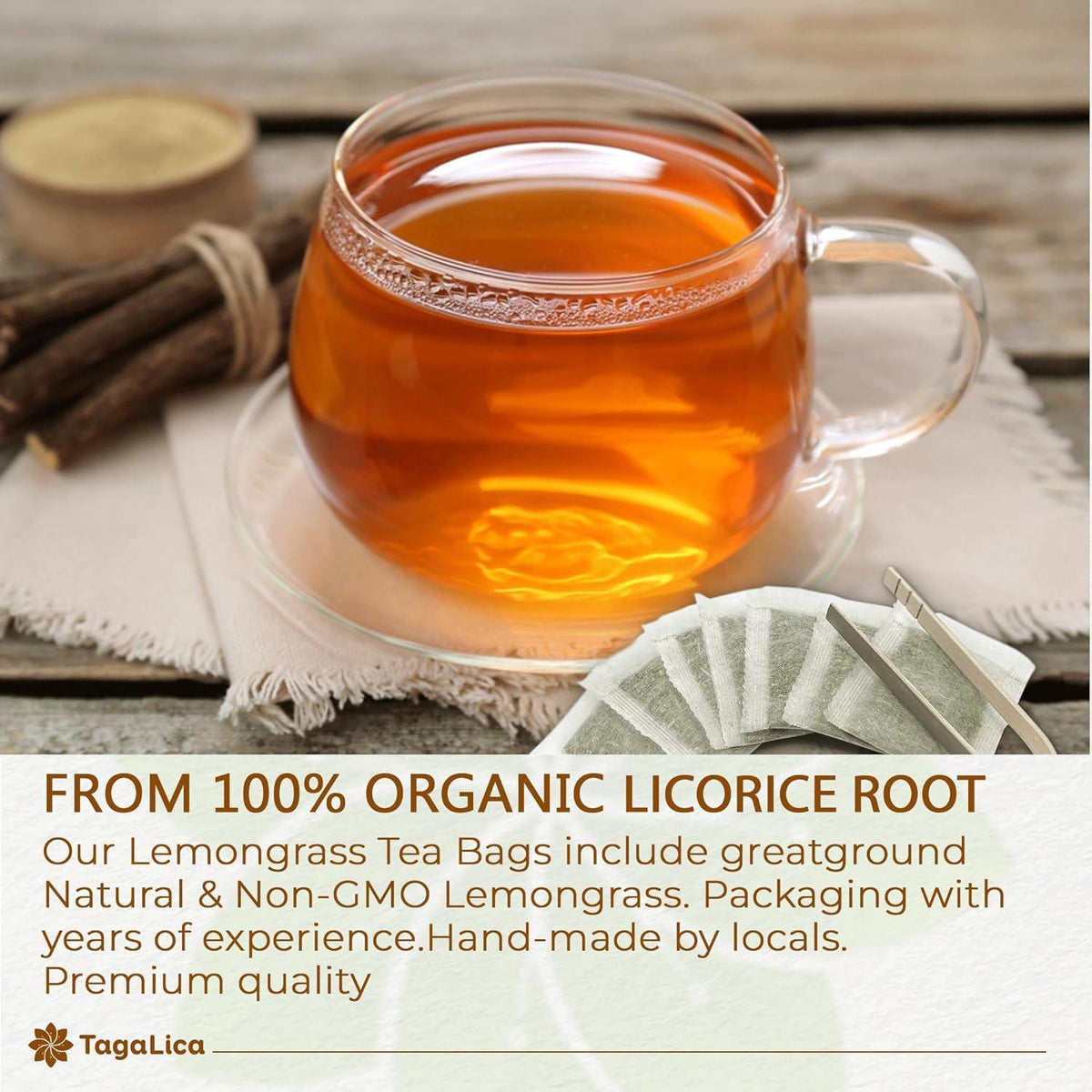 Premium Licorice Root Tea Bags, 100% Natural, Pure Licorice Root, Eco-Conscious Tea Bags, Licorice Root Herbal Tea, Licorice Root Tea. No Sugar, No Caffeine, No Gluten, Vegan