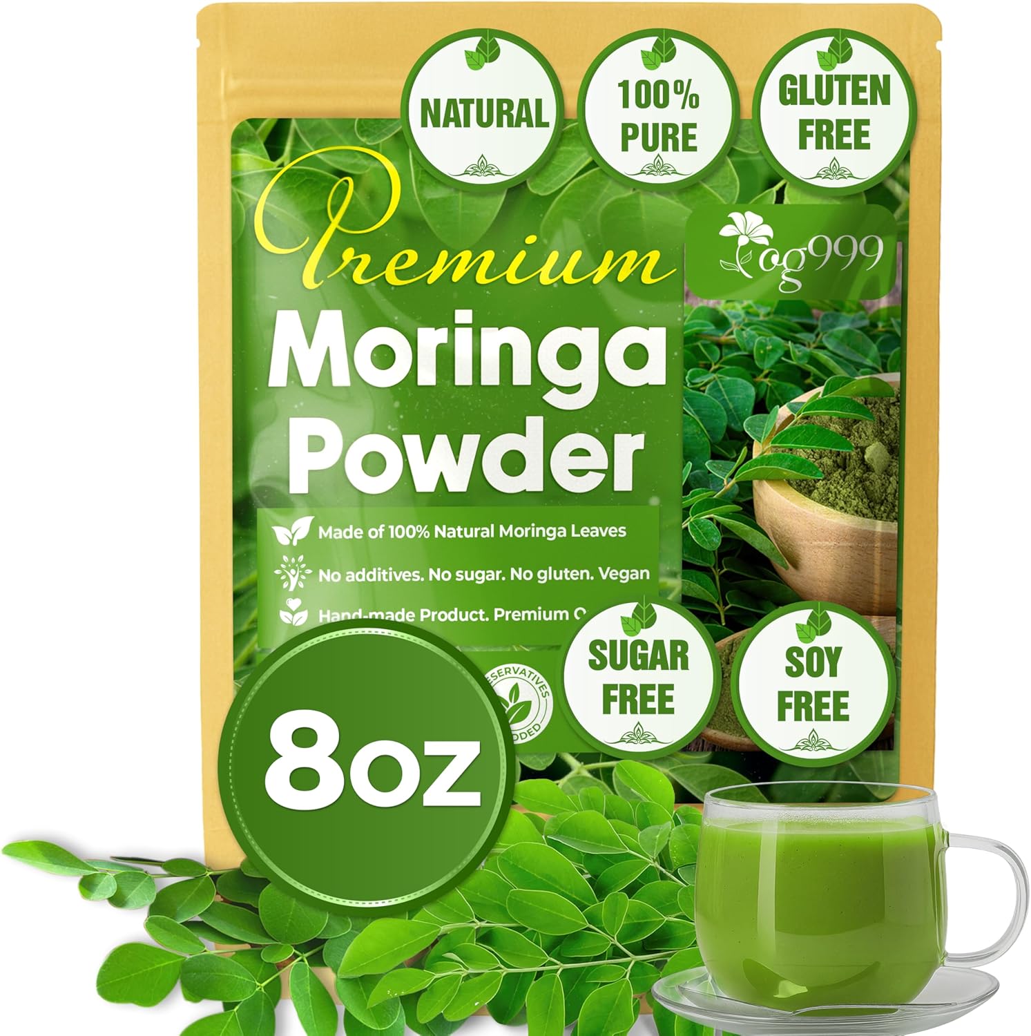 Premium Moringa Leaf Powder, 100% Natural and Pure from Moringa Leaves, No Additives, No Gluten, No Sugar, Vegan