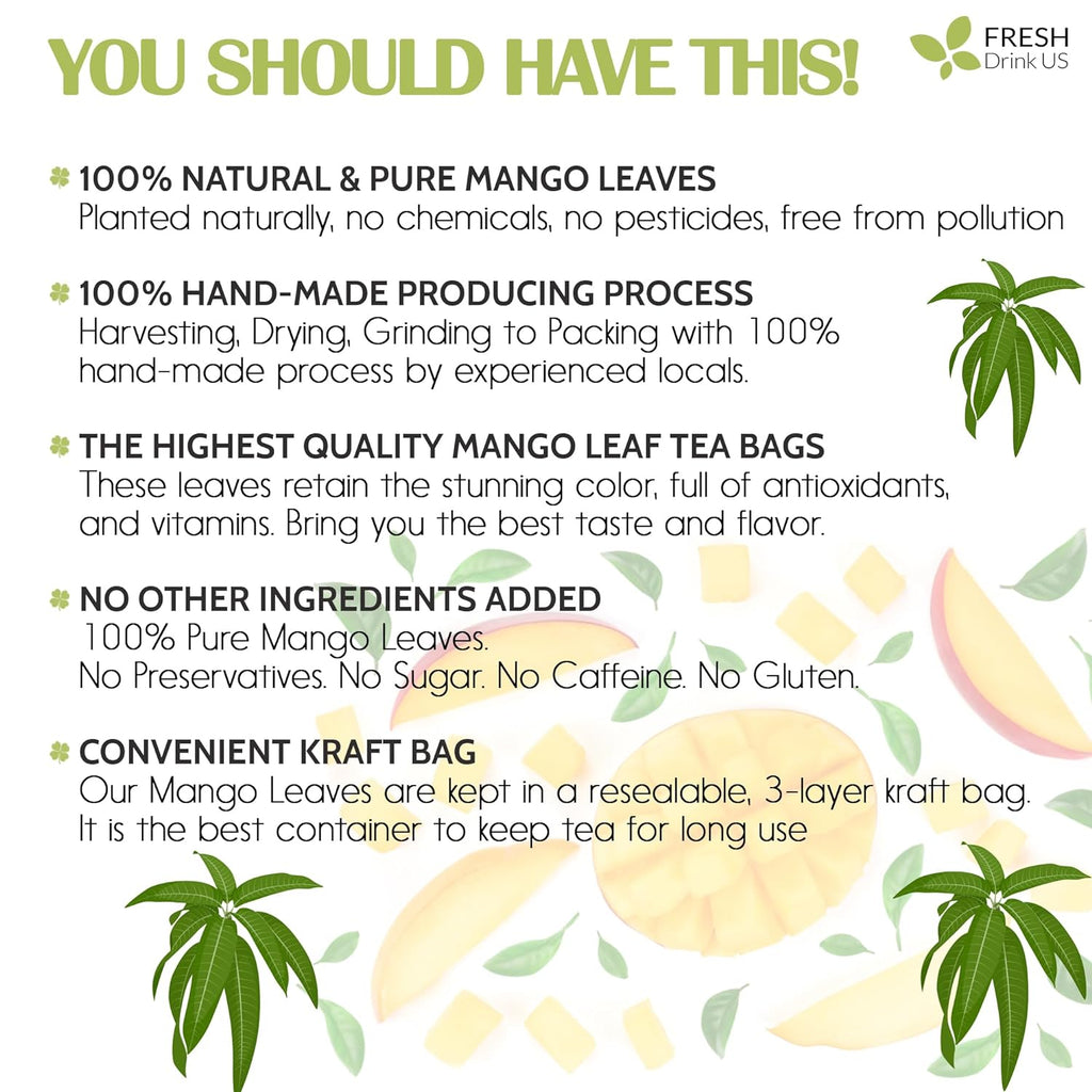 Mango Leaf, Whole Dried Leaves, Tea Bags, Powder, 100% Natural & Pure from Mango Leaves. Mango Dried Leaves. Loose Leaf Mango Herbal Tea. Mango Leaf Tea. No Sugar, No Caffeine, No Gluten, Vegan.