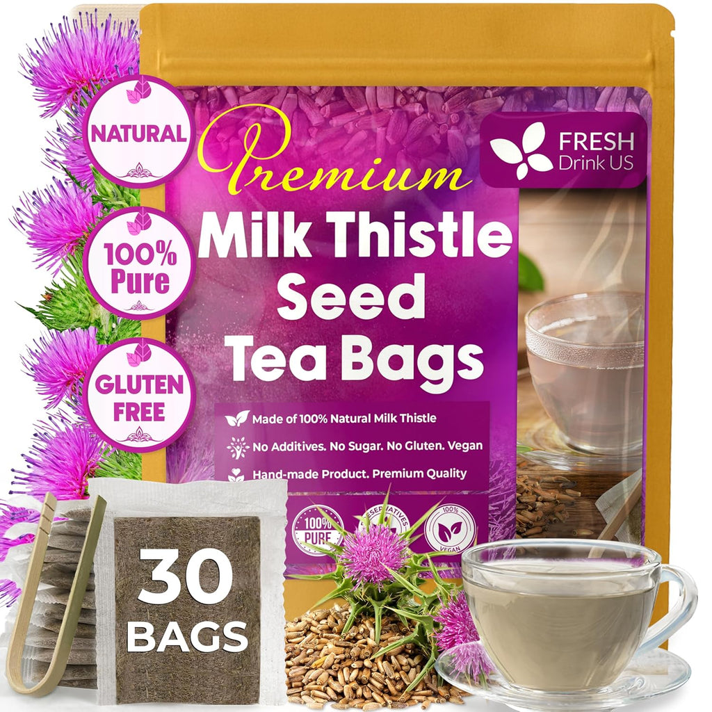 Premium Milk Thistle Tea Bags, 100% Natural & Pure from Milk Thistle Seeds. Milk Thistle Seed Herbal Tea. Milk Thistle Seed Tea. Made with Natural Material Tea Bags. No Sugar, No Caffeine, No Gluten, Vegan.