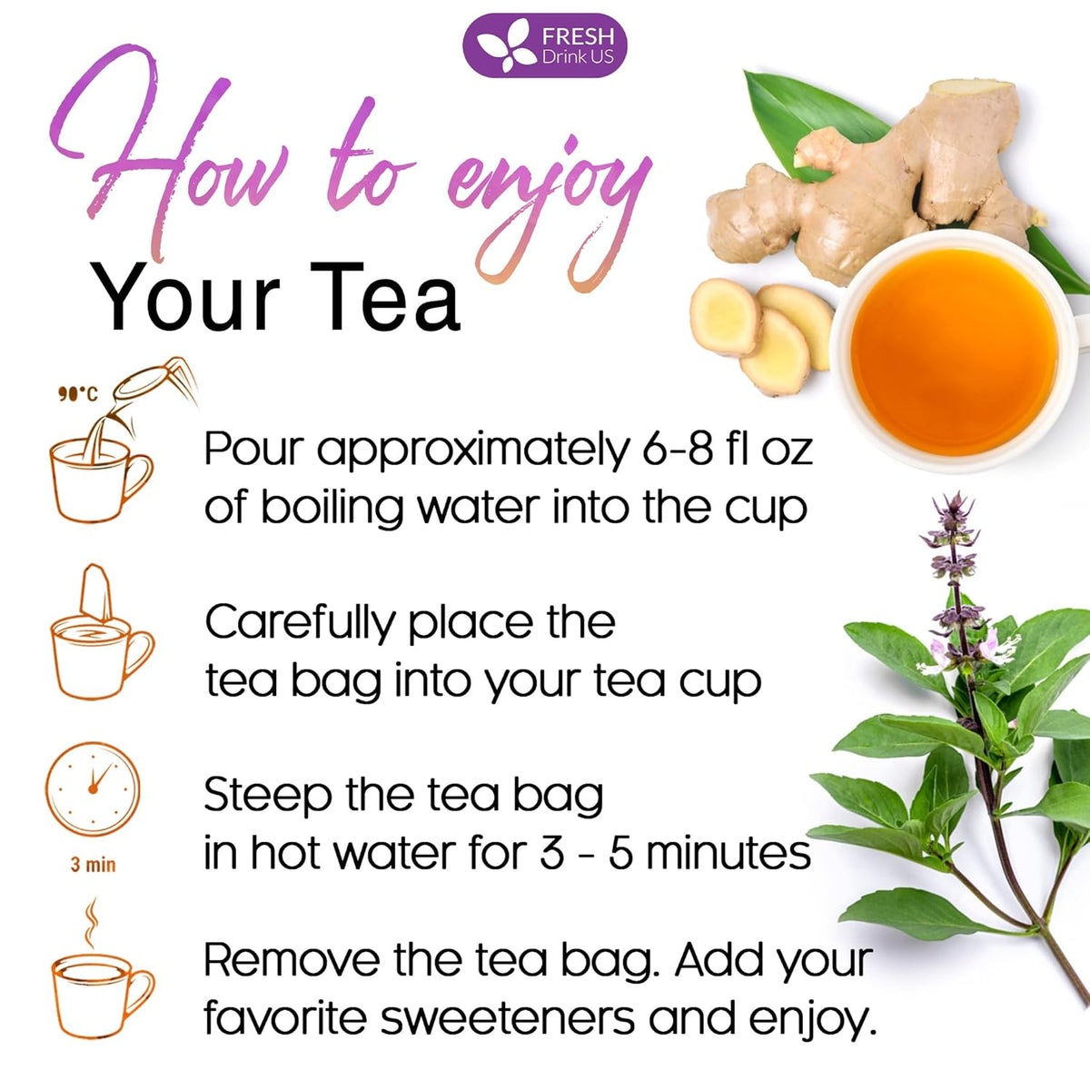 Premium Ginger Tulsi Tea Bags | Hand-made Blend of Ginger and Tulsi Holy Basil Leaves
