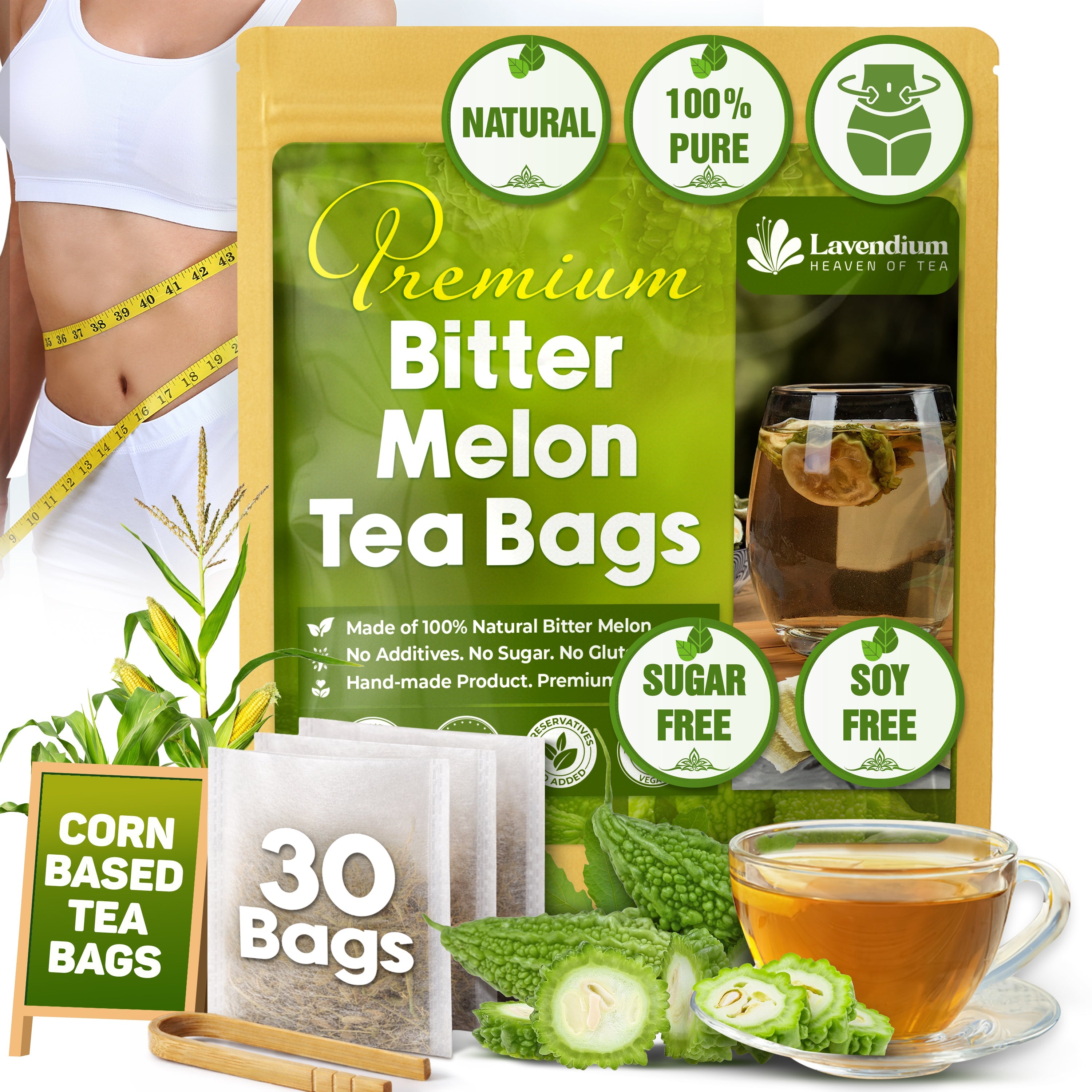 Bitter Melon Tea Bags, 100% Natural, Pure Bitter Melon. Bitter Melon Herbal Tea. Bitter Melon Fruit Tea. No Sugar, No Caffeine, No Gluten, Vegan
