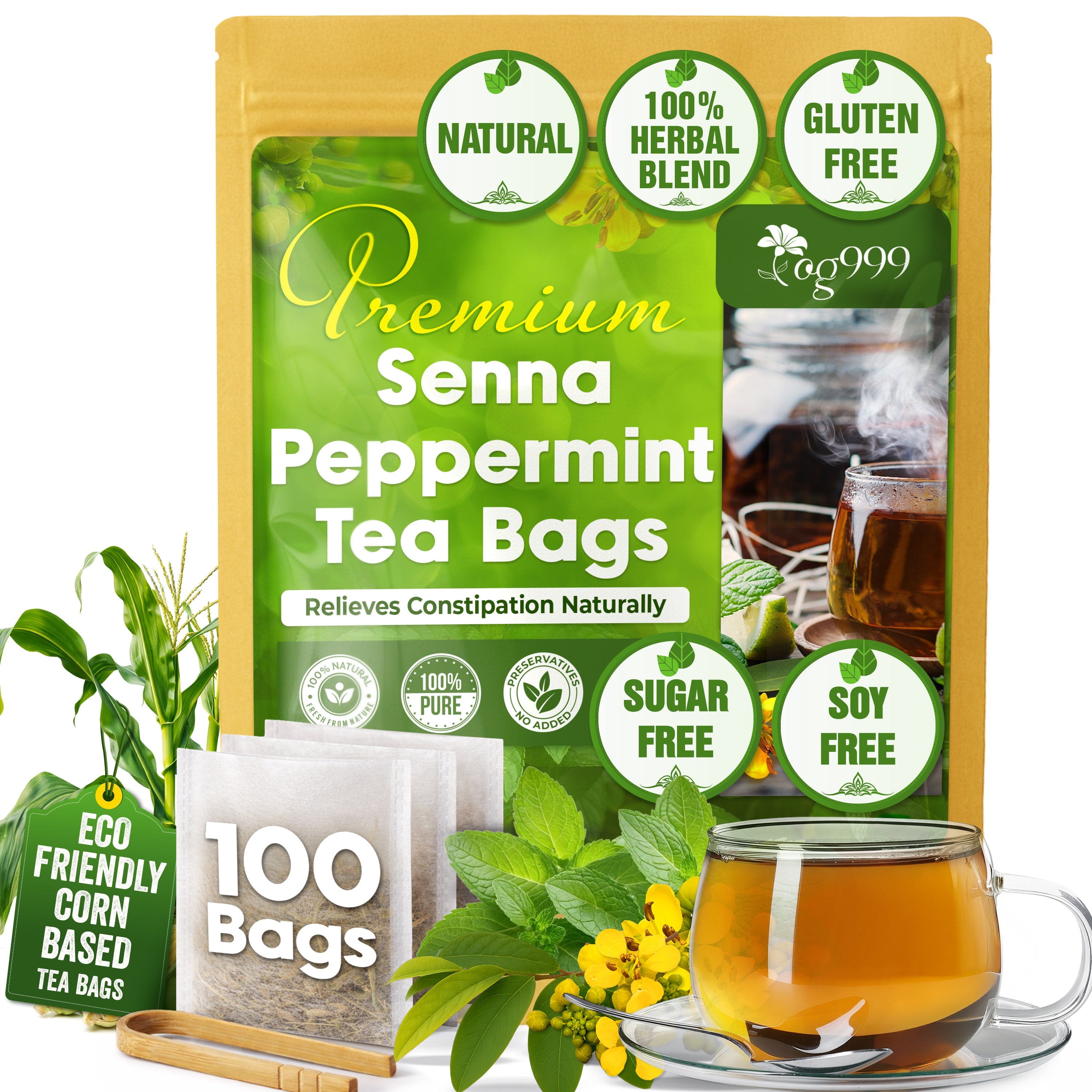 Premium Senna Peppermint Tea Bags. Relieves Constipation Natural Tea