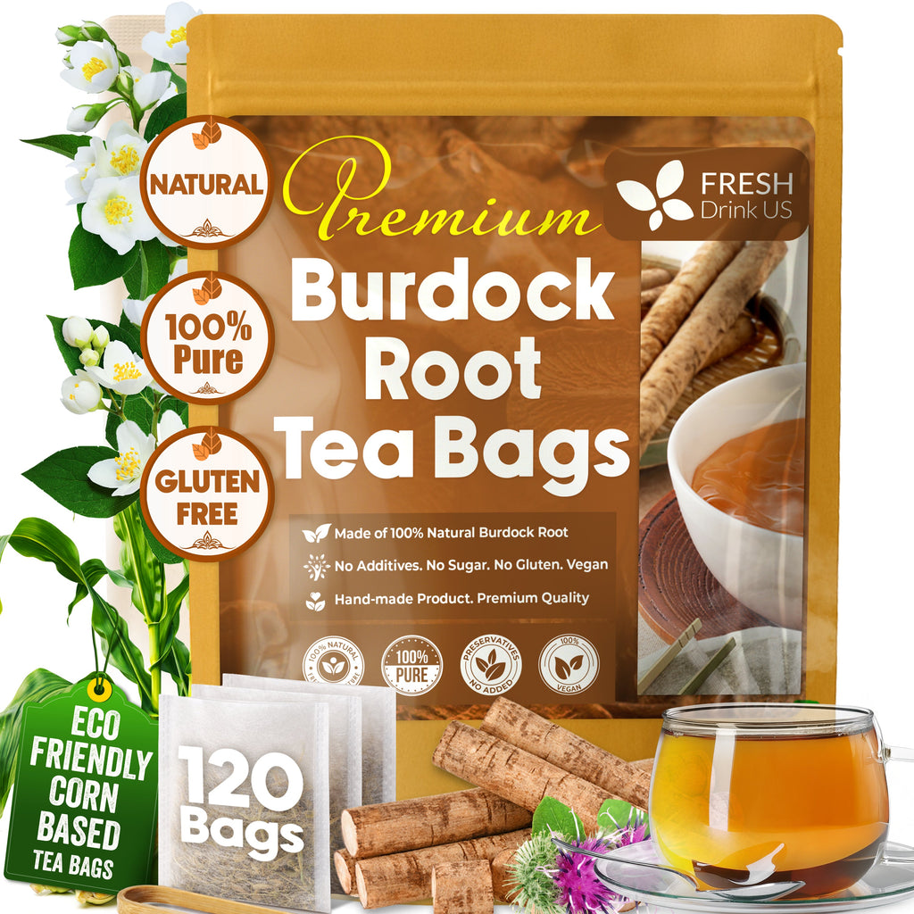 Burdock Root Tea Bags, 100% Natural & Pure from Burdock Root. Burdock Root Herbal Tea. Burdock Root Tea. No Sugar, No Caffeine, No Gluten, Vegan.