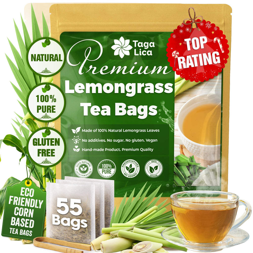 Lemongrass Tea Bags, 100% Natural & Pure Lemongrass leaves, Eco-Conscious Tea Bags, Lemongrass Herbal Tea. Lemongrass Leaf Tea. No Sugar, No Caffeine, No Gluten, Vegan.