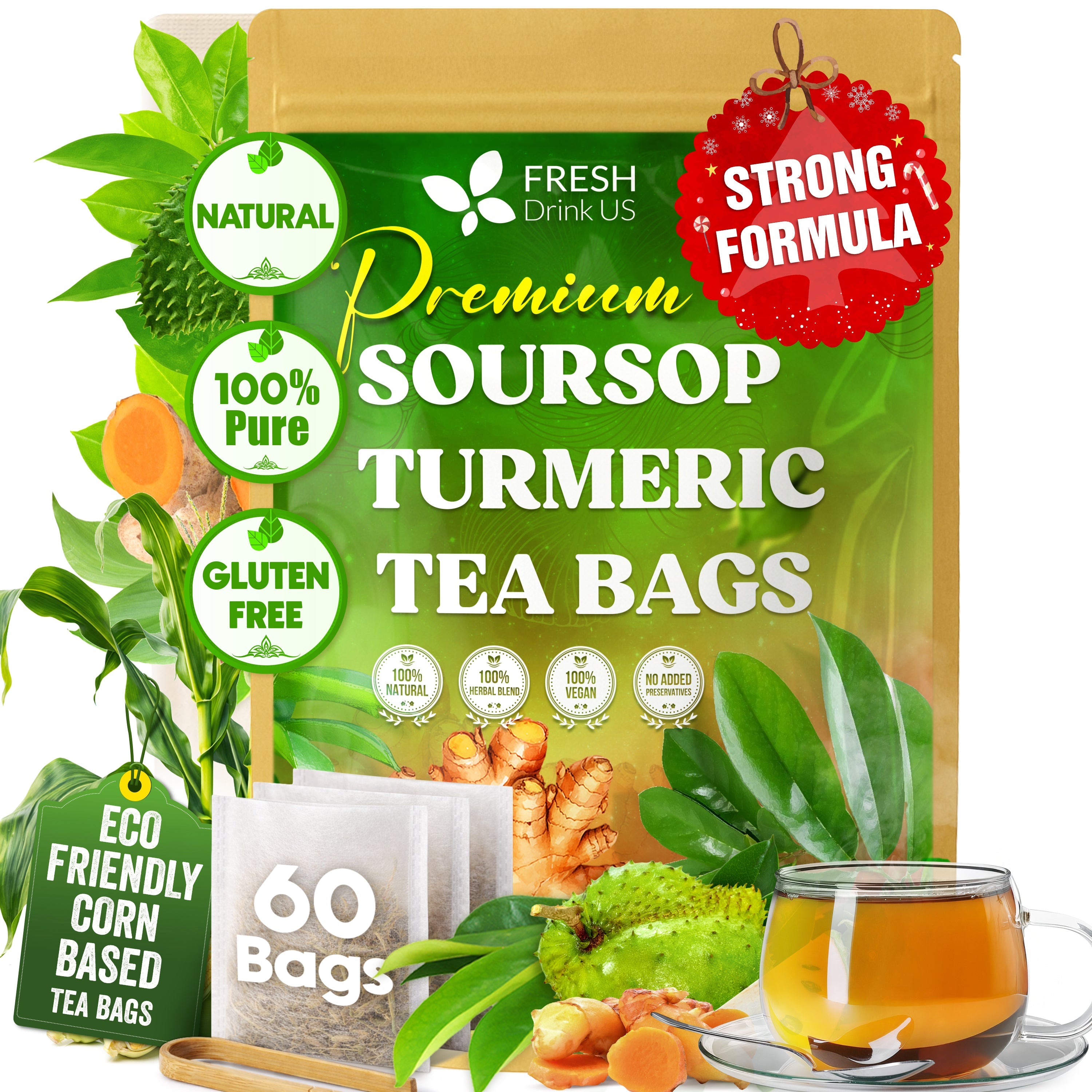 Premium Soursop Turmeric Tea Bags | Blend of Soursop Leaves, and Turmeric Root